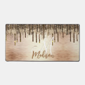 Elegant goudbruine druppels glitter monogram bureaumat (Voorkant)