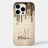Elegant goudbruine druppels glitter monogram Case-Mate iPhone case (Achterkant)