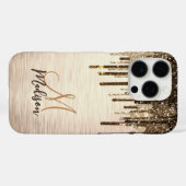 Elegant goudbruine druppels glitter monogram Case-Mate iPhone case (Achterkant (horizontaal))