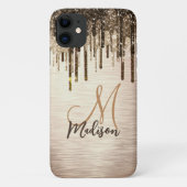 Elegant goudbruine druppels glitter monogram Case-Mate iPhone case (Achterkant)
