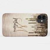 Elegant goudbruine druppels glitter monogram Case-Mate iPhone case (Achterkant (horizontaal))