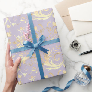 Elegant gouddamaspatroon paars cadeaupapier