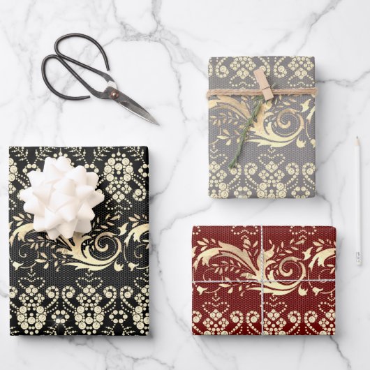 Elegant  gouddemaspatroon inpakpapier vel (Voorkant)