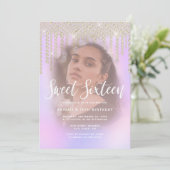 Elegant gouddiamantdruppels paars zoet zestien kaart (Staand voorkant)