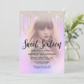 Elegant gouddiamantdruppels paars zoet zestien kaart (Staand voorkant)