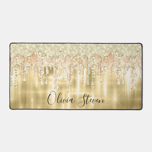 Elegant gouddruppelmonogram bureaumat (Voorkant)