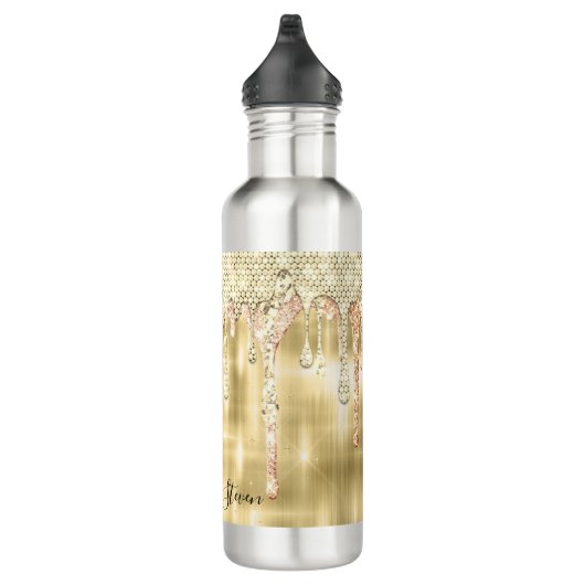 Elegant gouddruppelmonogram waterfles  (Rechts)