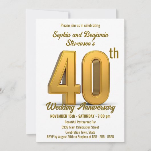 Elegant gouden 40e bruiloft Jubileum Kaart (Voorkant)