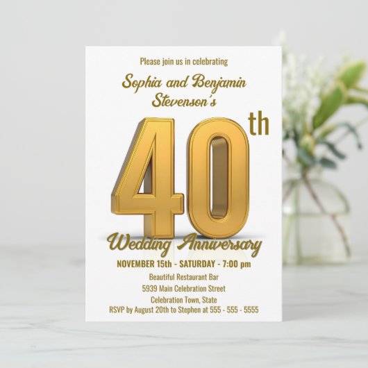 Elegant gouden 40e bruiloft Jubileum Kaart (Staand voorkant)