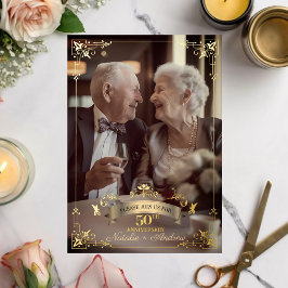 Elegant Gouden 50 jaar huwelijk Huwelijksbelofte V Folie Uitnodiging