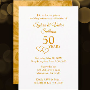 Elegant Gouden 50-jarig Huwelijksjubileum Feestje Kaart