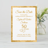 Elegant Gouden 50-jarig jubileumfeest op maat gema Save The Date (Staand voorkant)