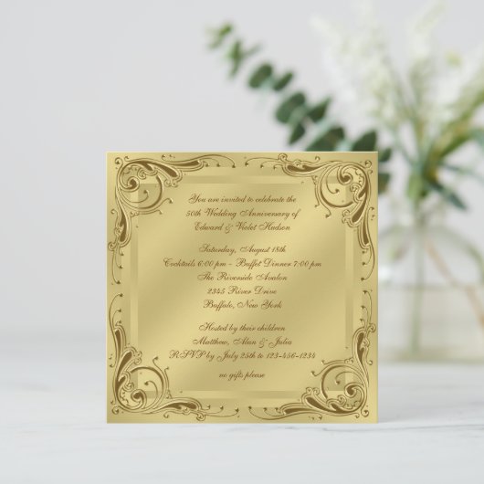Elegant gouden 50ste huwelijksverjaardagsfeest kaart (Staand voorkant)