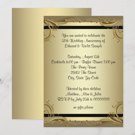Elegant gouden 50ste huwelijksverjaardagsfeest kaart (Voorkant / Achterkant)