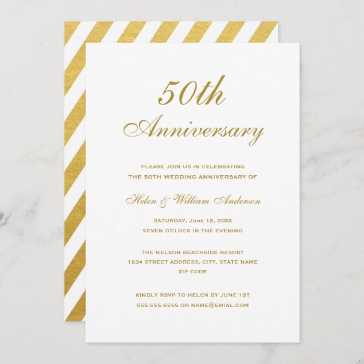 Elegant Gouden 50ste Trouwdag Kaart (Voorkant / Achterkant)