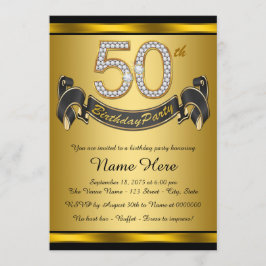 Elegant Gouden 50ste Verjaardagsfeest Kaart
