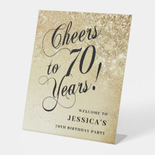 Elegant Gouden 70e Verjaardag Reclamebord Met Voetstuk