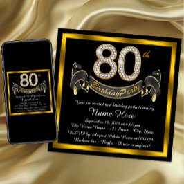 Elegant Gouden 80ste Verjaardagsfeest Kaart