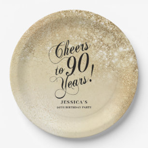 Elegant Gouden 90ste Verjaardag Papieren Bordje