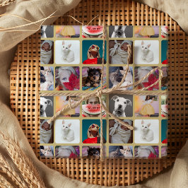 Elegant gouden 9 foto vierkant instappatroon inpakpapier vel