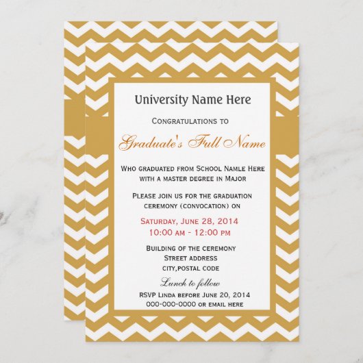 Elegant gouden afstuderen ceremonie kaart (Voorkant / Achterkant)