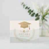 Elegant gouden Afstuderen ontwerp | Dromen beginne Briefkaart (Staand voorkant)