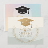 Elegant gouden Afstuderen ontwerp | Dromen beginne Briefkaart (Voorkant / Achterkant)