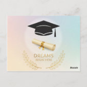Elegant gouden Afstuderen ontwerp | Dromen beginne Briefkaart (Achterkant)