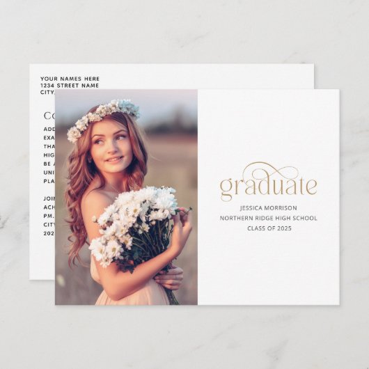 Elegant gouden Afstuderen typografie 2025 Afstuder Briefkaart (Voorkant / Achterkant)