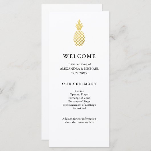 Elegant gouden ananas bruiloft programma programmakaart (Voorkant / Achterkant)