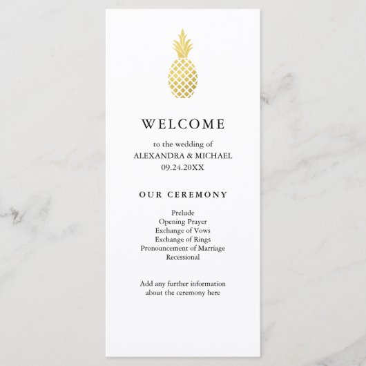 Elegant gouden ananas bruiloft programma programmakaart (Voorkant)