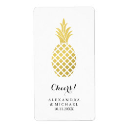 Elegant gouden ananas bruiloft wijn label