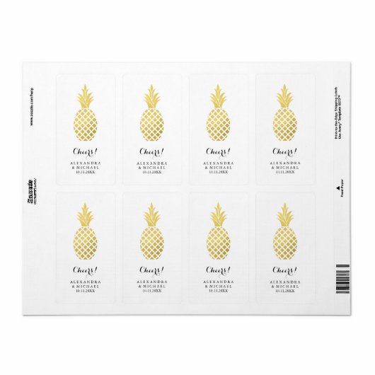 Elegant gouden ananas bruiloft wijn label (Full Sheet)