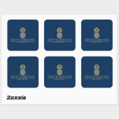 Elegant Gouden Ananas Logo op Marineblauw Vierkante Sticker (Vel)