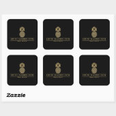Elegant Gouden Ananas Logo op Zwart Vierkante Sticker (Vel)