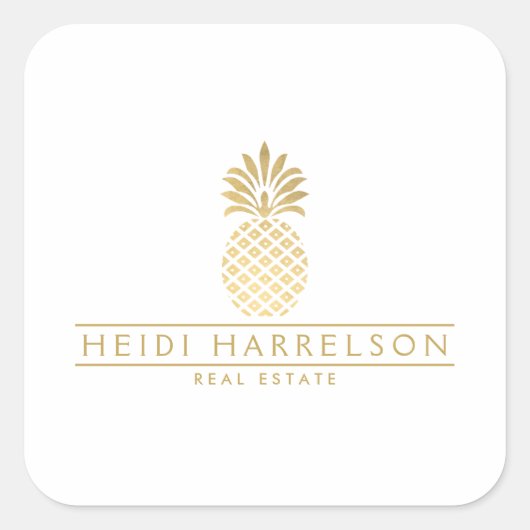 Elegant Gouden Ananas Logo Vierkante Sticker (Voorkant)