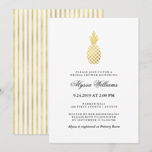 Elegant gouden ananas Vrijgezellenfeest Kaart (Voorkant / Achterkant)