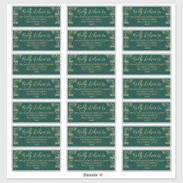 Elegant gouden Art Deco & groene Gast Adresetikett Sticker