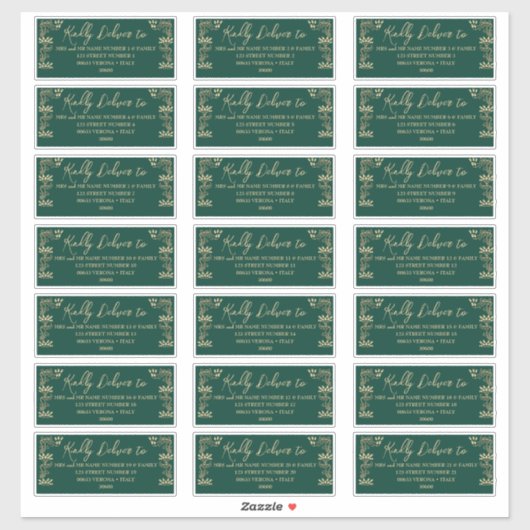 Elegant gouden Art Deco & groene Gast Adresetikett Sticker (Vel)