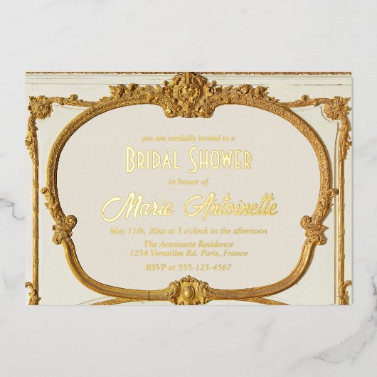 Elegant Gouden Barok Rococo Vrijgezellenfeest Folie Uitnodiging (Voorkant)