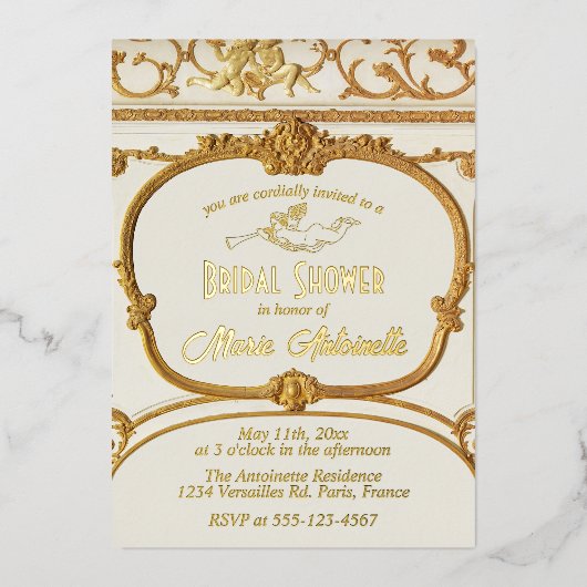 Elegant Gouden Barok Rococo Vrijgezellenfeest Folie Uitnodiging (Voorkant)