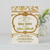 Elegant Gouden Barok Rococo Vrijgezellenfeest Folie Uitnodiging (Staand Voorkant)