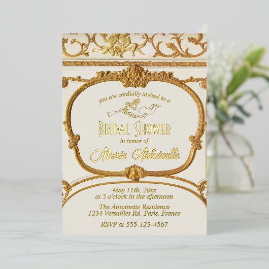 Elegant Gouden Barok Rococo Vrijgezellenfeest Folie Uitnodiging (Staand Voorkant)