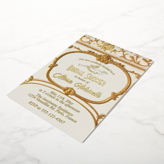 Elegant Gouden Barok Rococo Vrijgezellenfeest Folie Uitnodiging (Gedraaid)