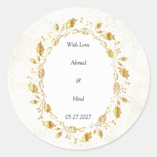 Elegant Gouden Blad Bruiloft Favor Klassiek  Ronde Sticker