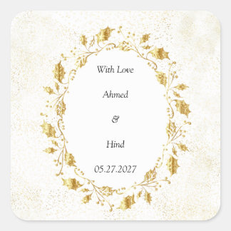 Elegant Gouden Blad Bruiloft Favor Klassiek Vierkante Sticker