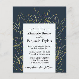 Elegant gouden blad. Stofblauw luxe trouwen in Flyer