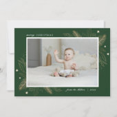 Elegant gouden bladeren 2 foto kerst familie Kaart (Voorkant)