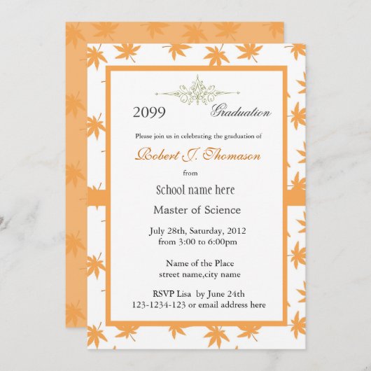 Elegant gouden bladeren afstuderen met hoge presta kaart (Voorkant / Achterkant)