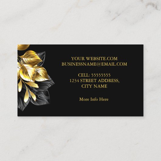 Elegant gouden bladeren op zwart goud visitekaartje (Achterkant)